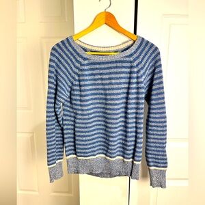 Prana Gadie Striped Knit Sweater Women’s M Blue Pullover Long Sleeve Org. Cotton